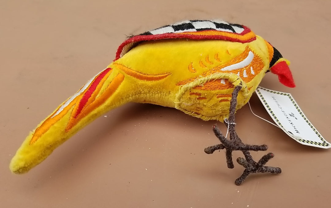 MACKENZIE CHILDS Courtly Check Yellow Fabric  Bird 8” Long And 6” Tall
