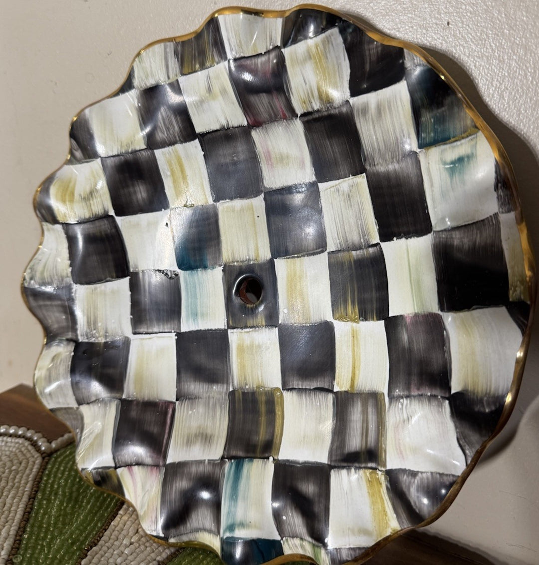 Mackenzie Childs Courtly Check Ceramic 9” Plate Fluted With Hole
