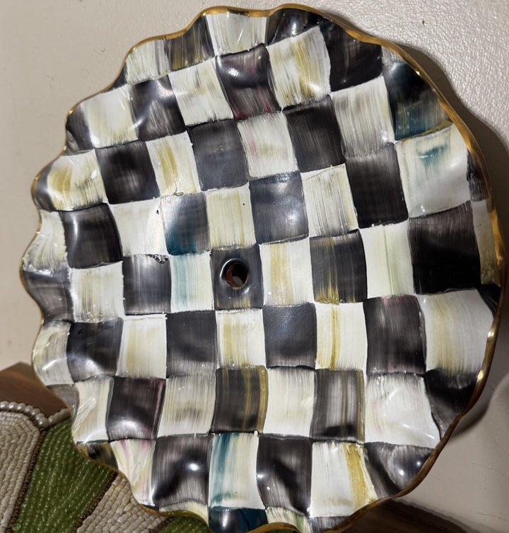 Mackenzie Childs Courtly Check Ceramic 9” Plate Fluted With Hole