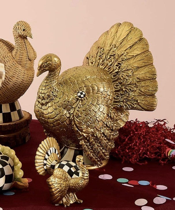 MACKENZIE CHILDS Courtly Check Mini Gold Turkey Figurine NEW