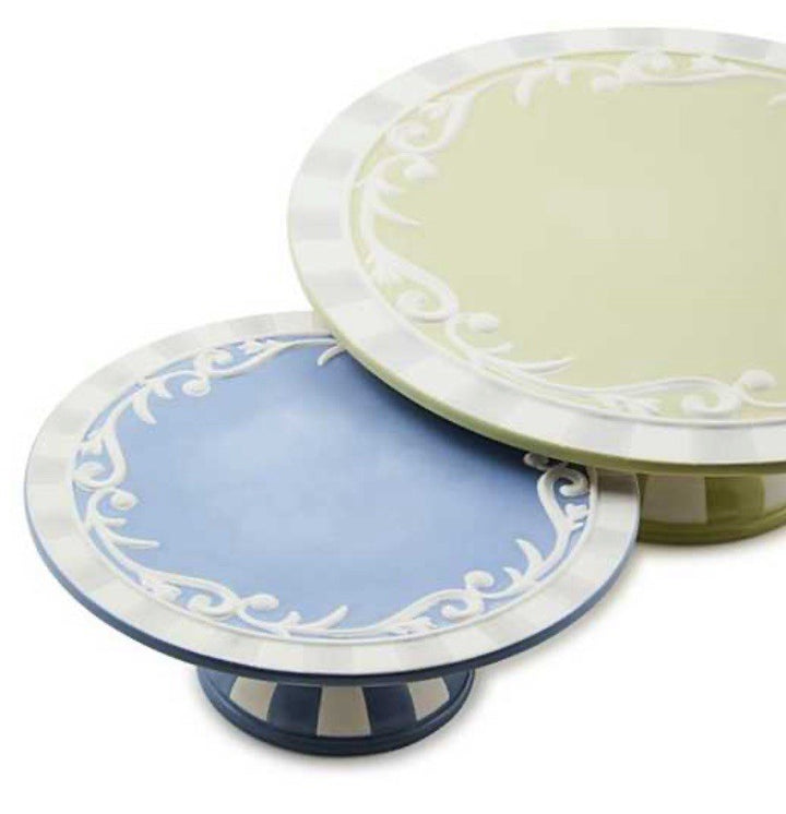 Mackenzie CHILDS Cameo Green LARGE PEDESTAL PLATTER BNIB- 10” X 3.5”