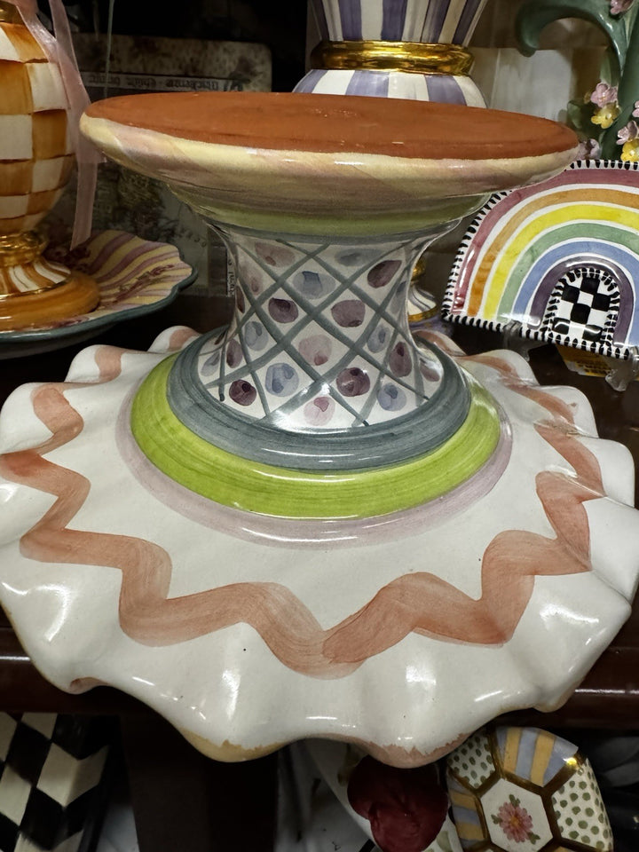 Mackenzie Childs VTG Taylor Bearded Iris  Cake Stand Ceramic Made In Aurora