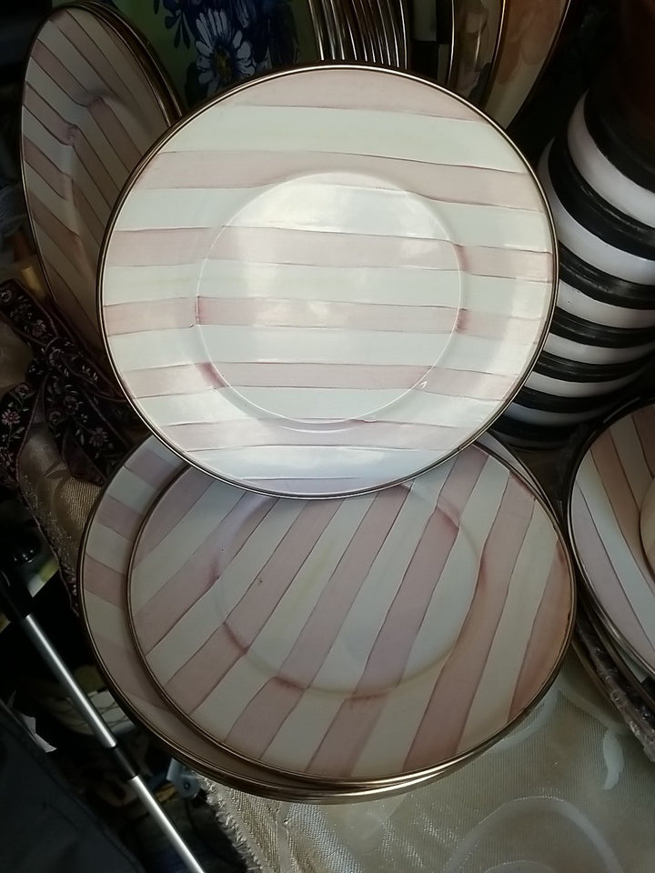 MACKENZIE CHILDS Pink Stripe Bathing Hut- PLATE 8" Enamel- One -retired