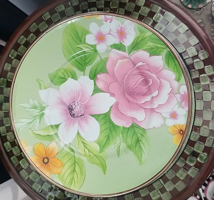 Mackenzie Childs 8" Enamel Green Flower Market Dessert Salad Plate NEW