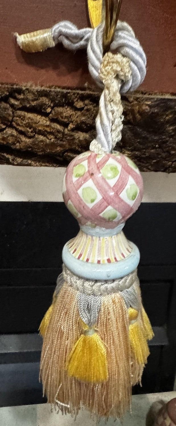 MacKenzie Childs Set Of 2 Vintage Tassel Pottery & Silk Fringe - Tassel 5” Long