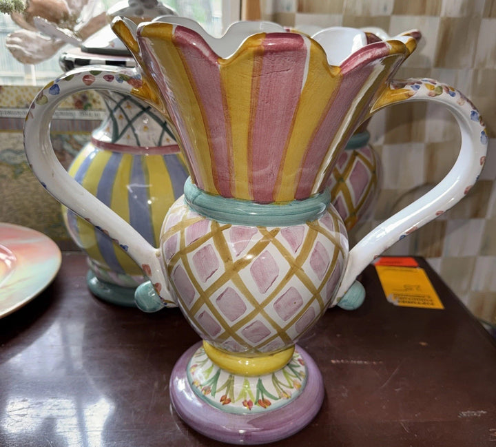 Mackenzie Childs Ceramic Trophy Odd Fellows Vase- 2008 Retired Pattern