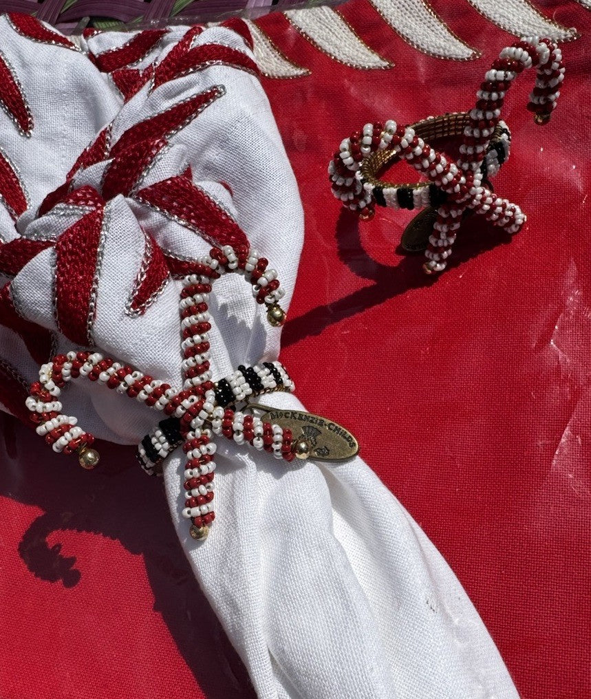 Mackenzie Childs Candy Cane Napkin Ring Set Of 2- Beaded - Retired