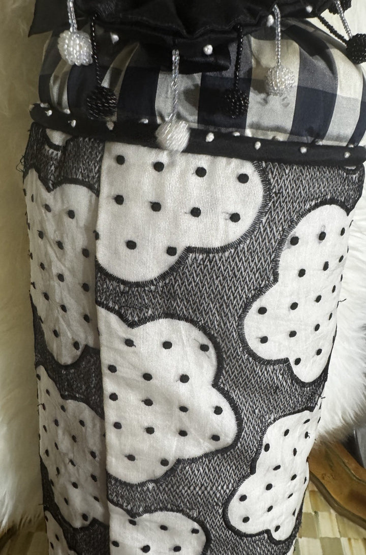 MacKenzie Childs Vintage Silk Large Bolster Pillow Black And Beige  Flower Read