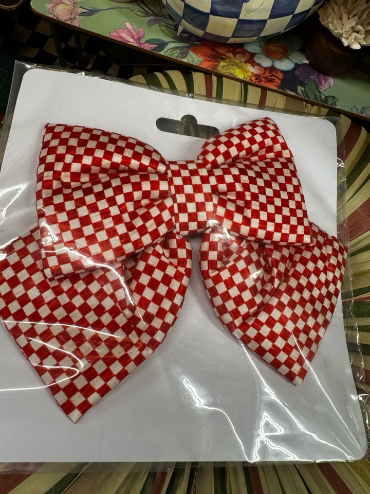New Mackenzie Childs Small Red Check 4”x8” Material Bow One  For Valentine’s Day
