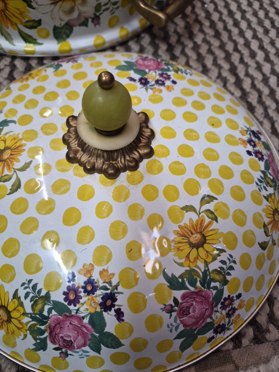 MacKenzie Childs Buttercup Pattern 8 Quart Large Stock Pot Vintage