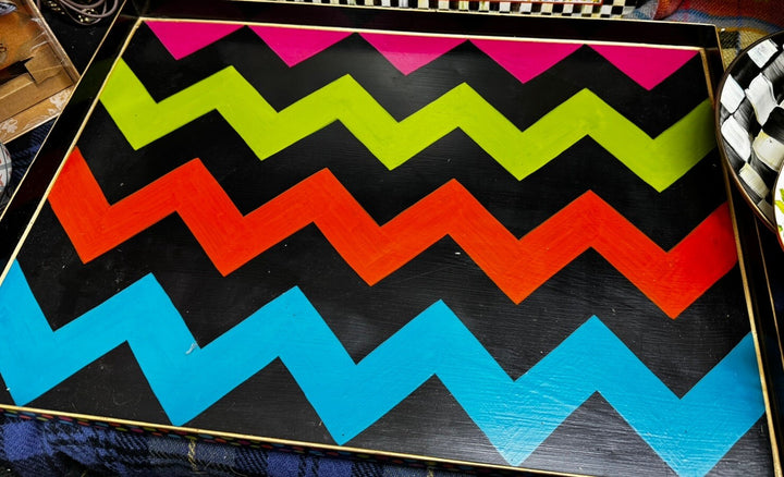 Mackenzie Childs Large Tray Trampoline Colorful ZigZag Polka 20”x14”