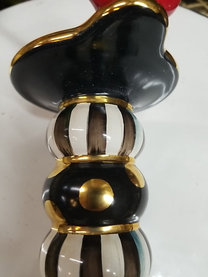 MacKenzie Childs Courtly Stripe Birds  Candlestick -new Ceramic