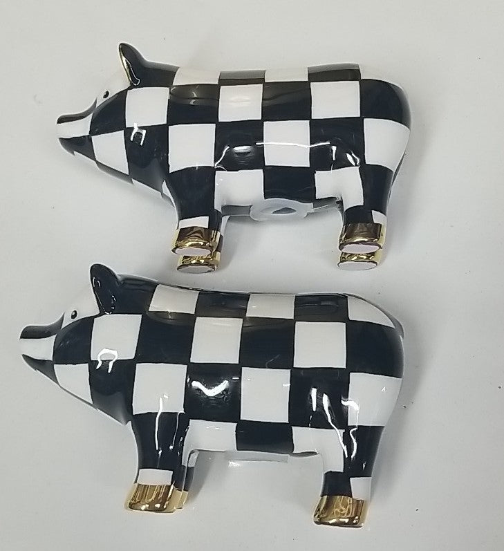 MACKENZIE-CHILDS Courtly Check PIG SALT AND PEPPER Shaker SET NEW in BOX