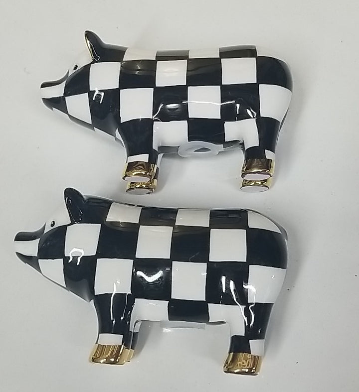 MACKENZIE-CHILDS Courtly Check PIG SALT AND PEPPER Shaker SET NEW in BOX