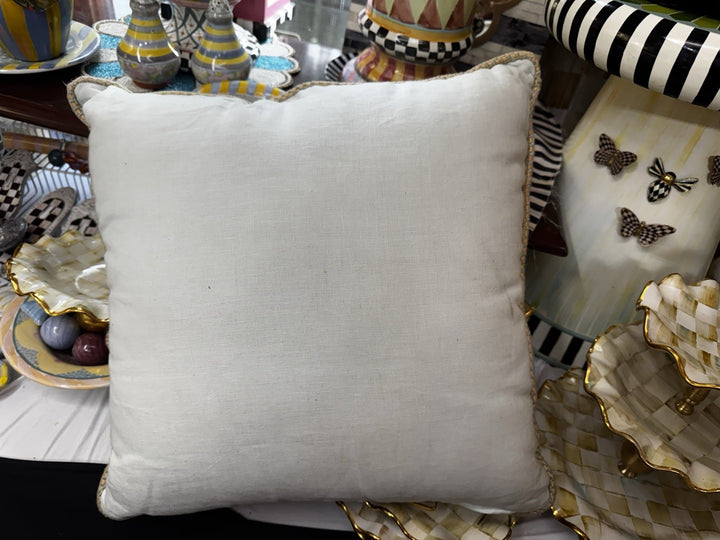 MACKENZIE-CHILDS Parchment 18”x18” Linen And Silk  POPPY FIELD PILLOW- Great