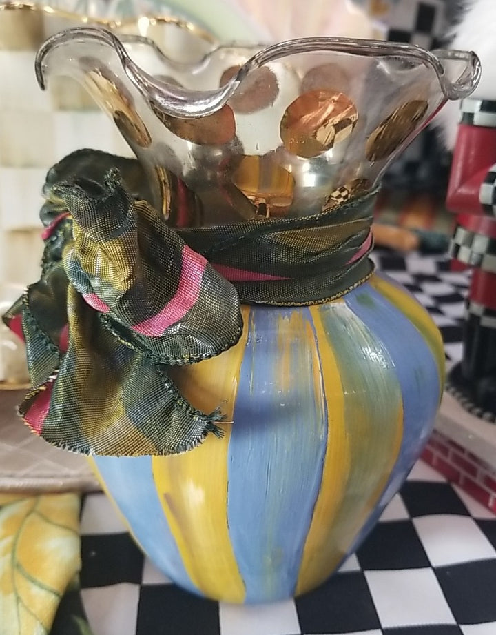 Mackenzie-Childs Heirloom Circus Fluted Glass Flower Vase 5.9"- Retired