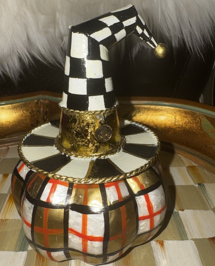 MACKENZIE CHILDS One AUTUMN SPICE CAPIZ PUMPKIN WITH WITCH Hat Retired