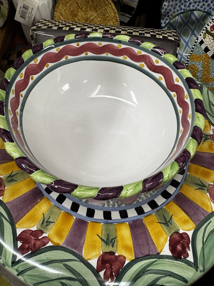 Mackenzie Childs PICCADILLY Multicolor Ceramic Majolica Serving Bowl  9"- New