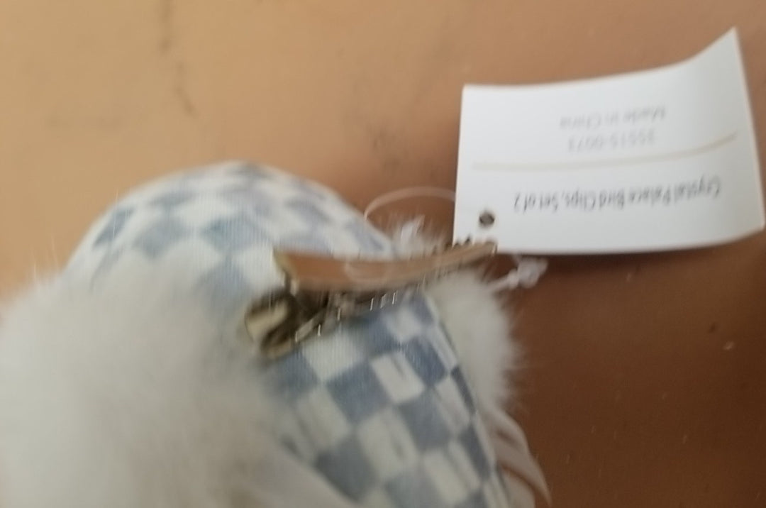 MACKENZIE CHILDS One Crystal Palace Sterling Check Feathered  Bird Clip