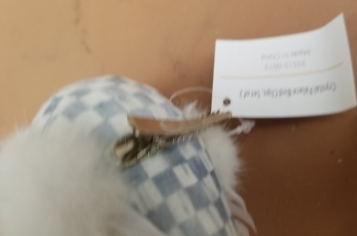 MACKENZIE CHILDS One Crystal Palace Sterling Check Feathered  Bird Clip