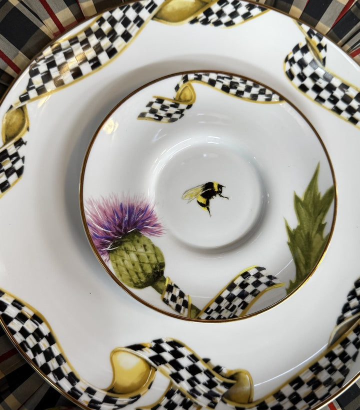 MacKenzie-Childs Thistle & Bee Flat Cup and Saucer Set - Pristine