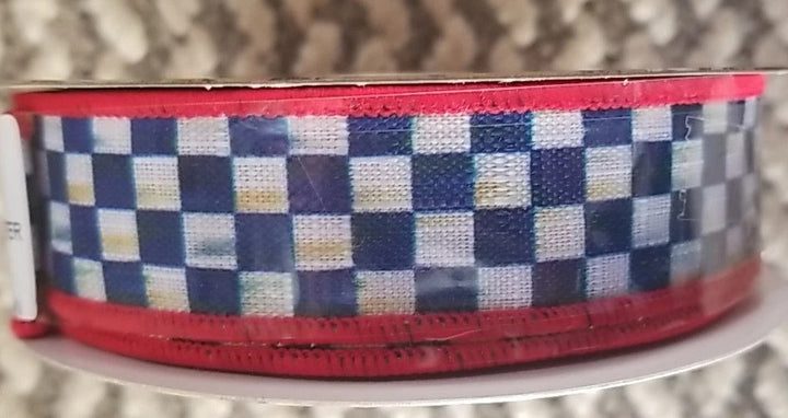 MacKenzie Childs 1 Roll Royal  Check Ribbon And Red  1" wide-10yards Roll