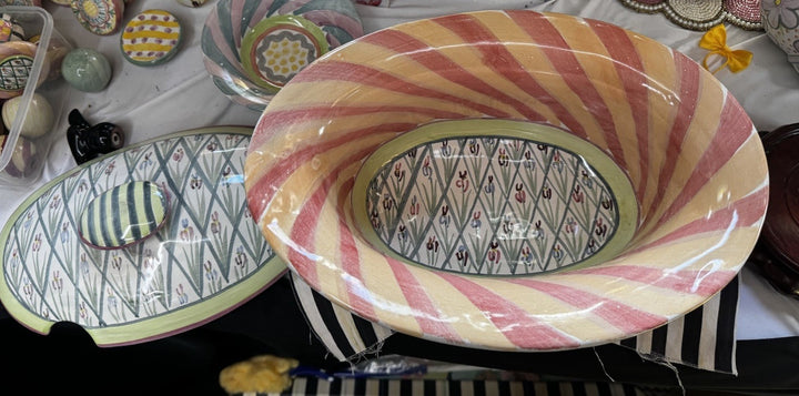 MacKenzie Childs Taylor Bearded Iris  Oval Serving Bowl with Lid 13.5”x 9.5”