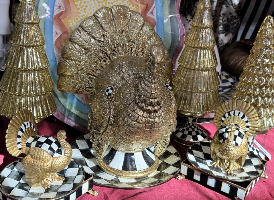 MACKENZIE CHILDS Courtly Check Mini Gold Turkey Figurine NEW