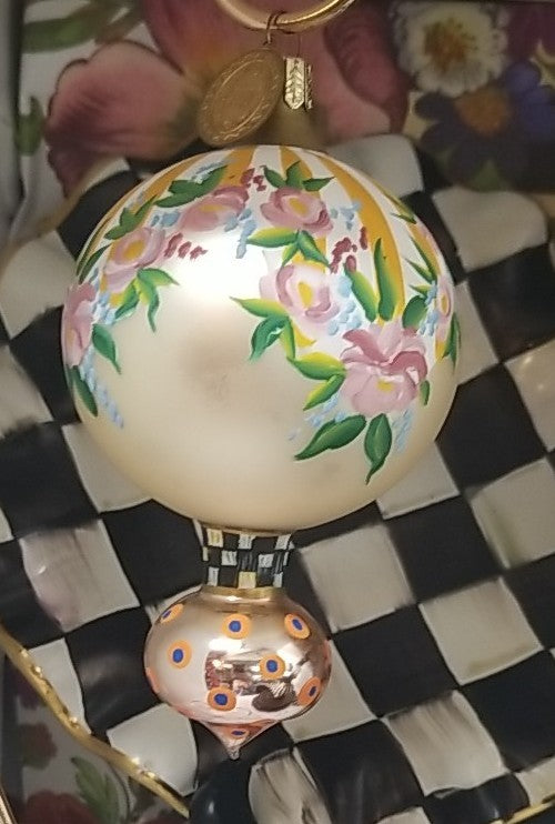 MacKenzie Childs Painted Awning Double Drop Glass Ornament