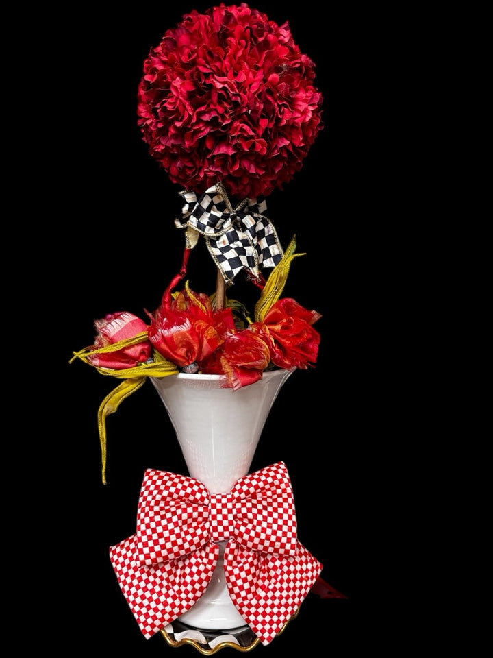 New Mackenzie Childs Small Red Check 4”x8” Material Bow One  For Valentine’s Day