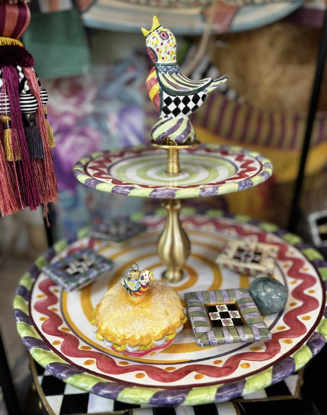Mackenzie Childs Piccadilly Pie Bird Glass Ornament NIb RETIRED 2011