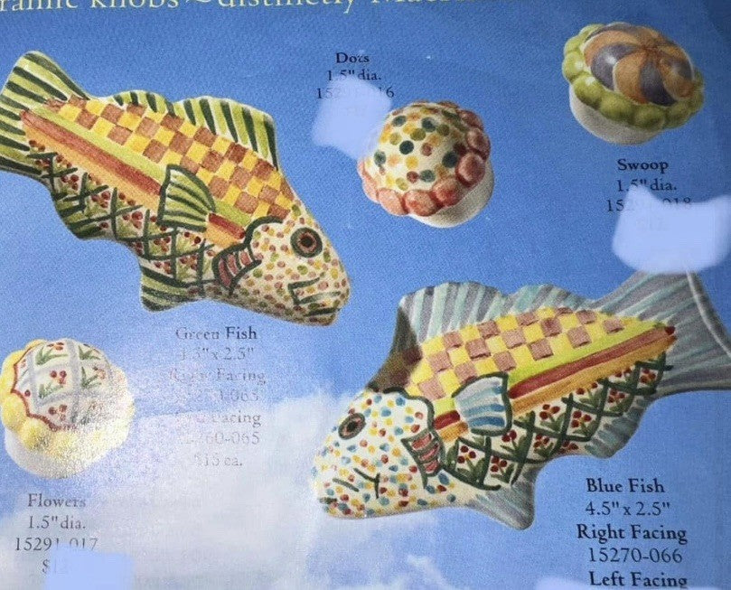 Mackenzie Childs Majolica 1.5 ”  Swoop Multicolor Set Of 2 Knobs Pulls +Hardware