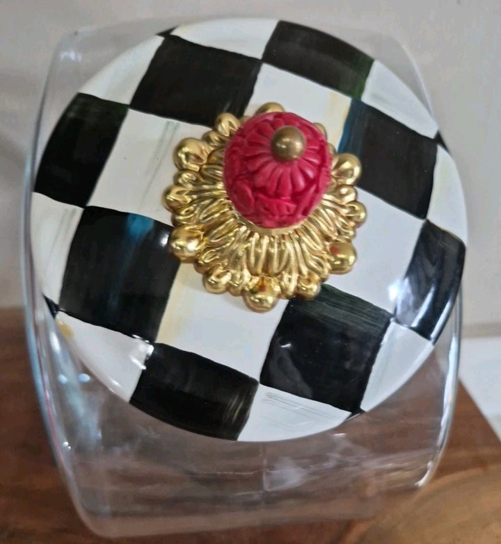 MacKenzie Childs  Cookie Jar with Courtly Check Enamel Lid- New