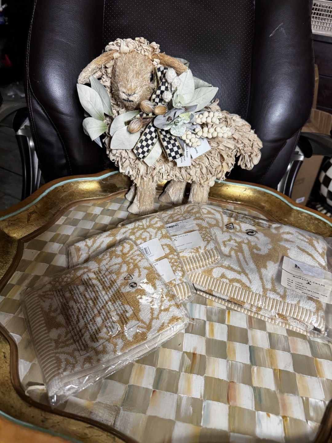 Mackenzie Childs Canterbury -ochre Hand Towel  And Washcloths Set 4 Piece