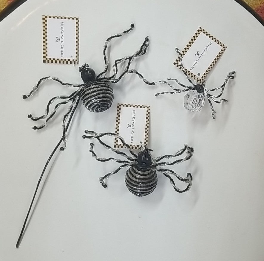 Mackenzie Childs Set Of 3. 1 Crystal 1  striper Spider Clip, 1 striped/stick