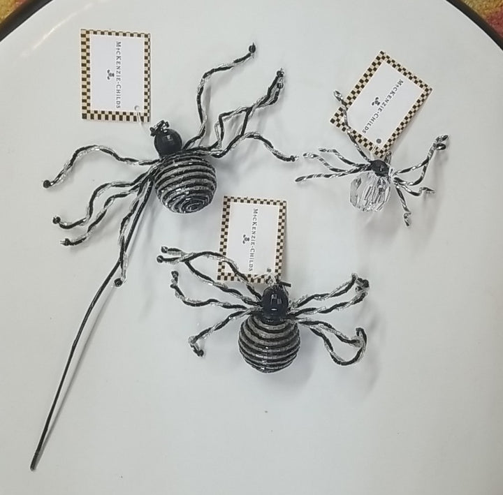 Mackenzie Childs Set Of 3. 1 Crystal 1  striper Spider Clip, 1 striped/stick