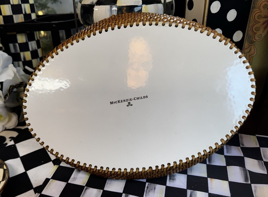 Mackenzie Childs Courtly Check Enamel Rattan Small Serving Tray 11"c8”