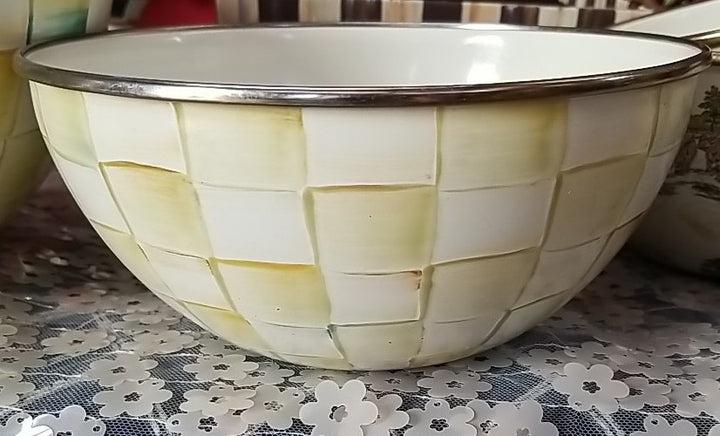 Mackenzie Childs Parchment  Enamel Small 7.5” X3.5” Everyday  Bowl Retired