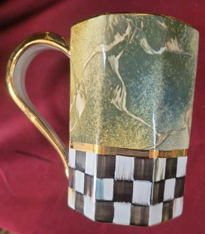 MacKenzie-Childs Cheltenham Ceramic Mug With Courtly Check And Gold Trim