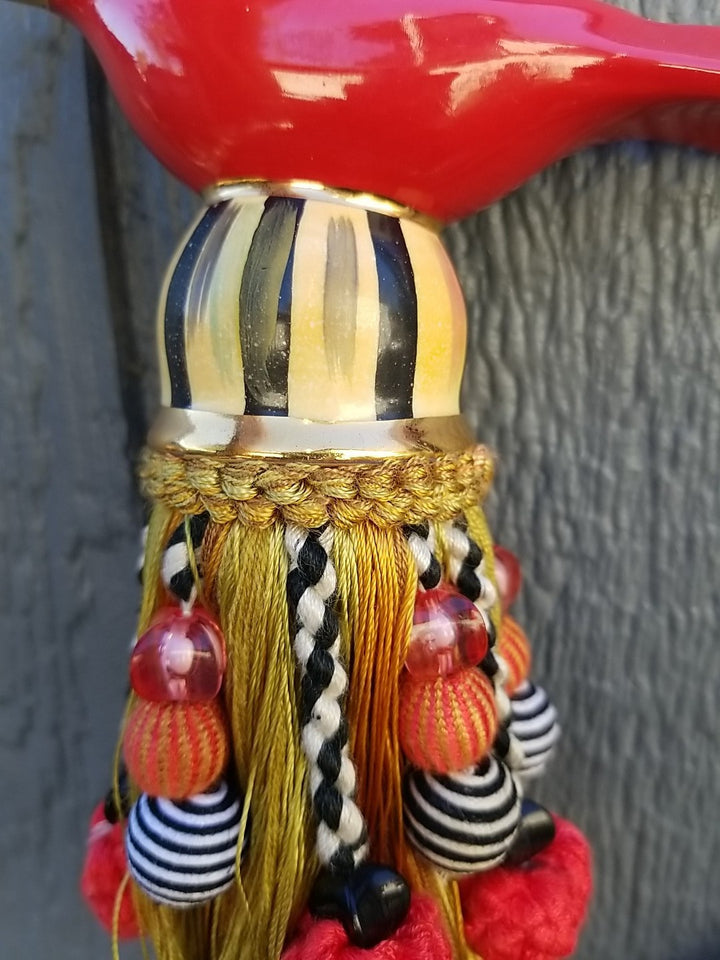 Brand New Mackenzie Childs Ceramic Bird Tassel — Red & Gold
