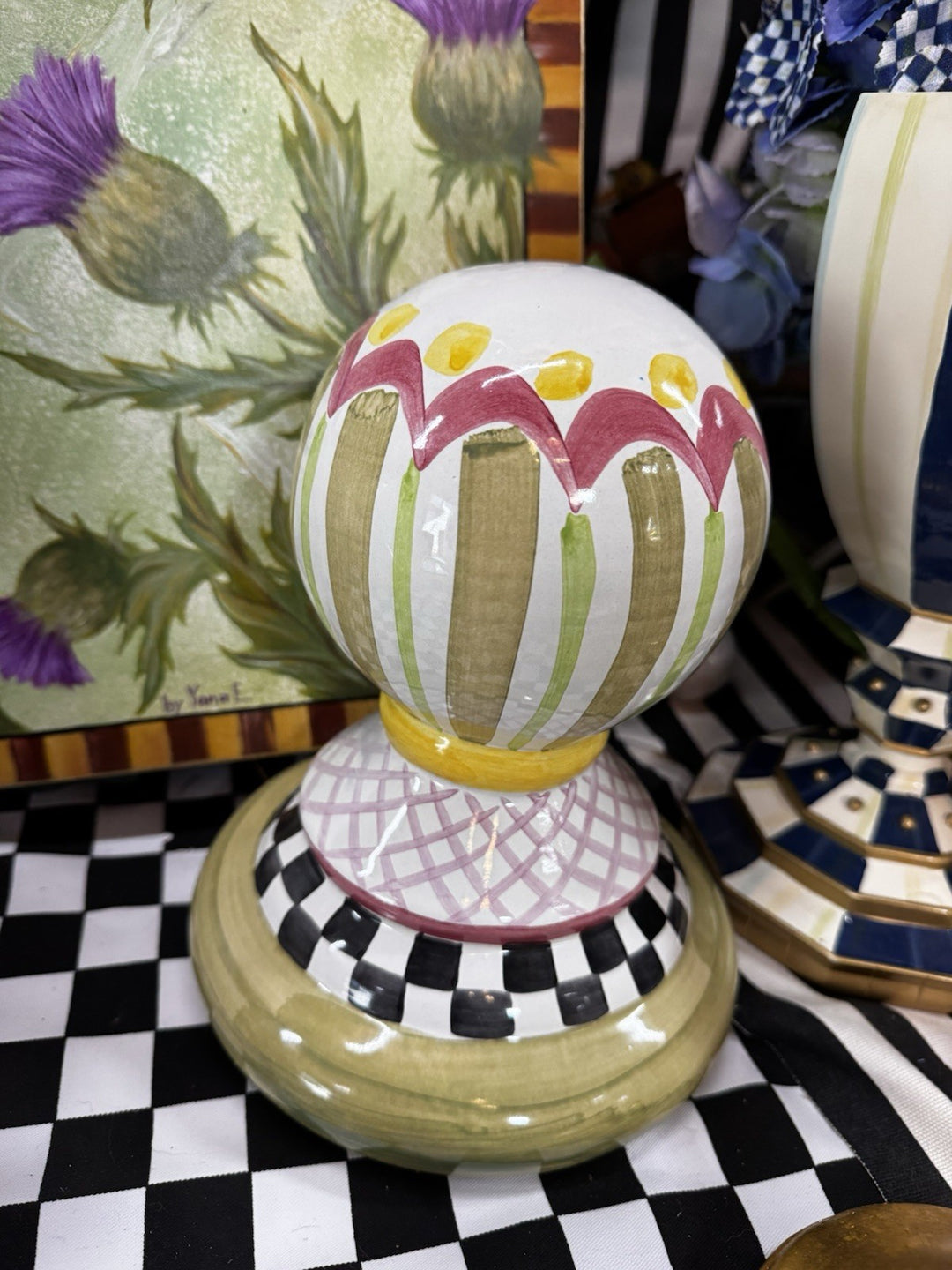 MacKenzie Childs Ball For Garden Or To Top Off Shelves-  Component Terracott