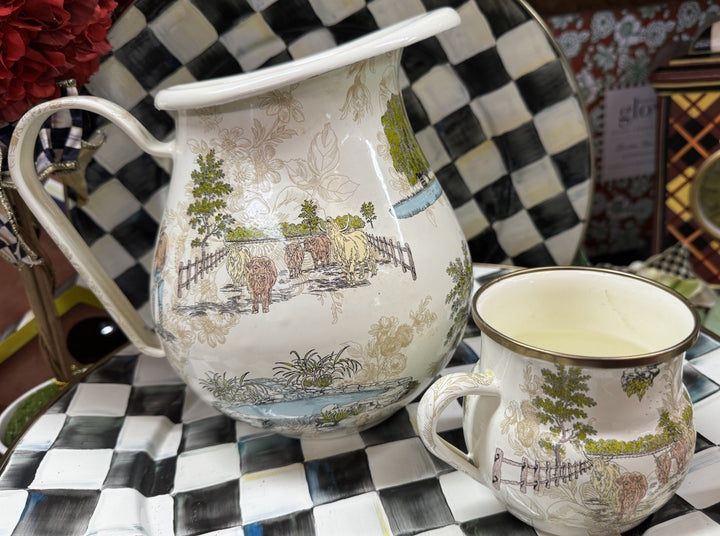 Mackenzie Childs Aurora Enamel 3 Quart Farm Countryside Pitcher- Retired