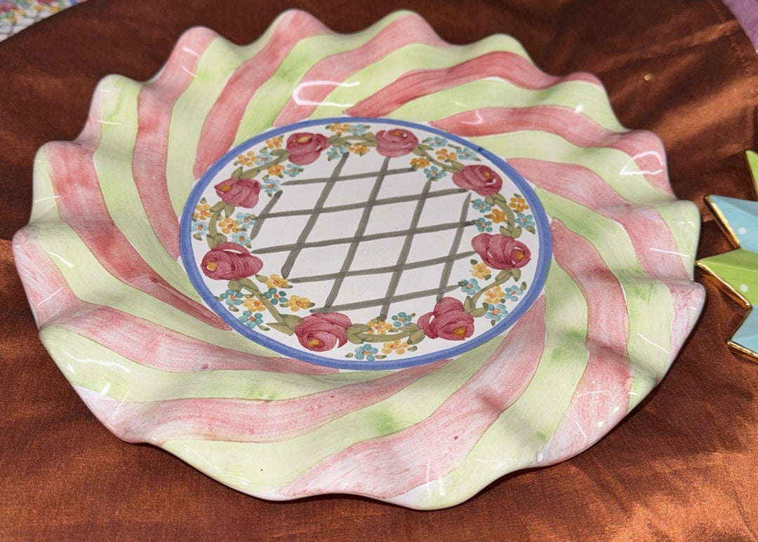 RETIRED MACKENZIE CHILDS FLUTED Glen park CERAMIC DINNER PLATE 11”