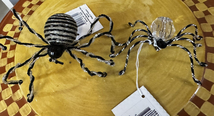 Mackenzie Childs  - Black And White  Striped Beaded Spider Clip- New Set Of 2