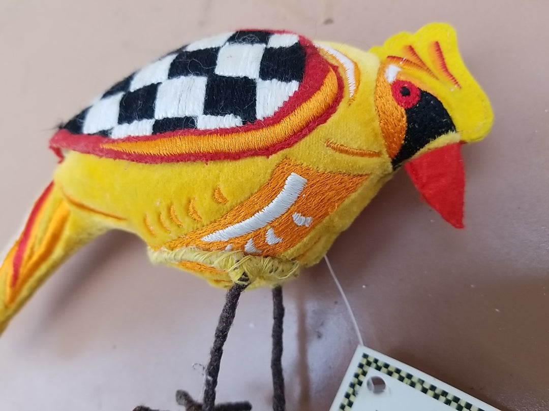 MACKENZIE CHILDS Courtly Check Yellow Fabric  Bird 8” Long And 6” Tall