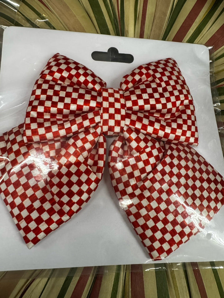 New Mackenzie Childs Small Red Check 4”x8” Material Bow One  For Valentine’s Day