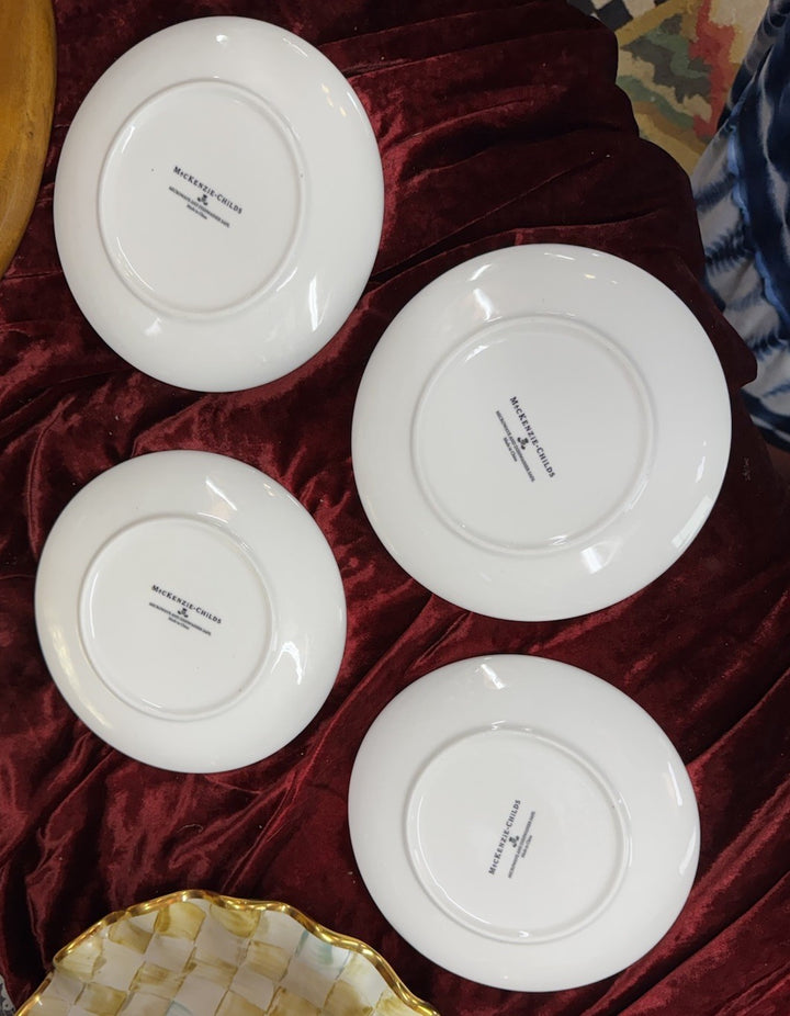 MacKenzie Childs Scottish Bouquet Set of 4 Ceramic Plates 7" Christmas NEW