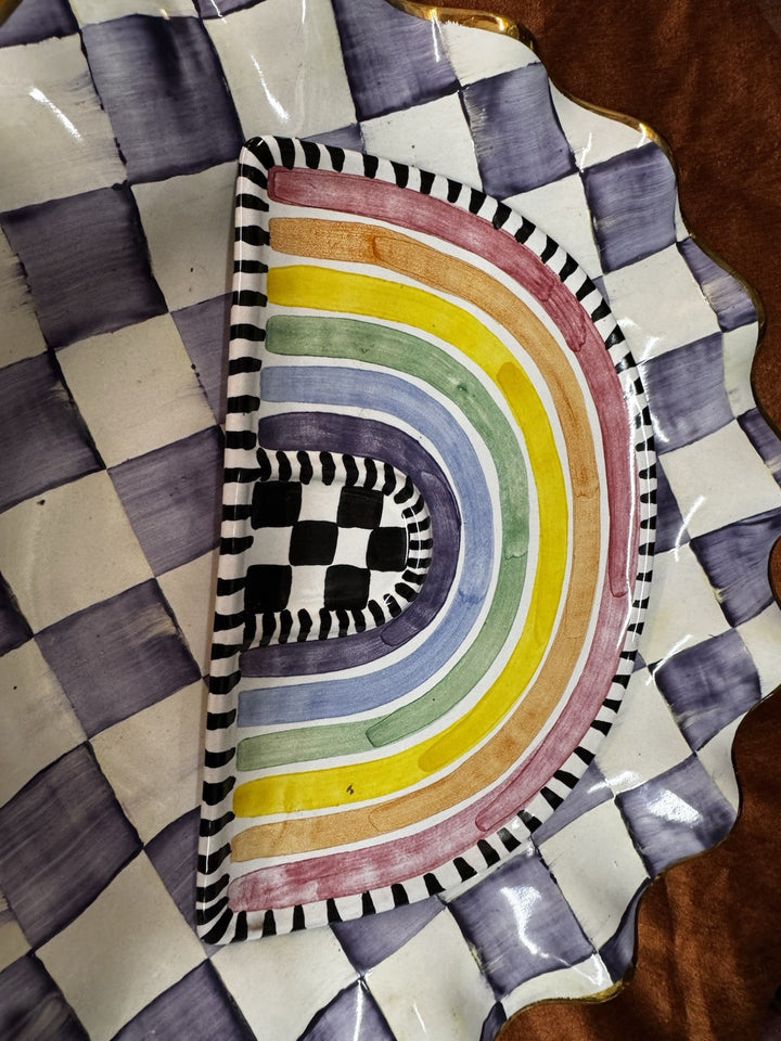 Mackenzie Childs Rainbow Trinket Dish 8” Wide And 5” Tall Retired 2022