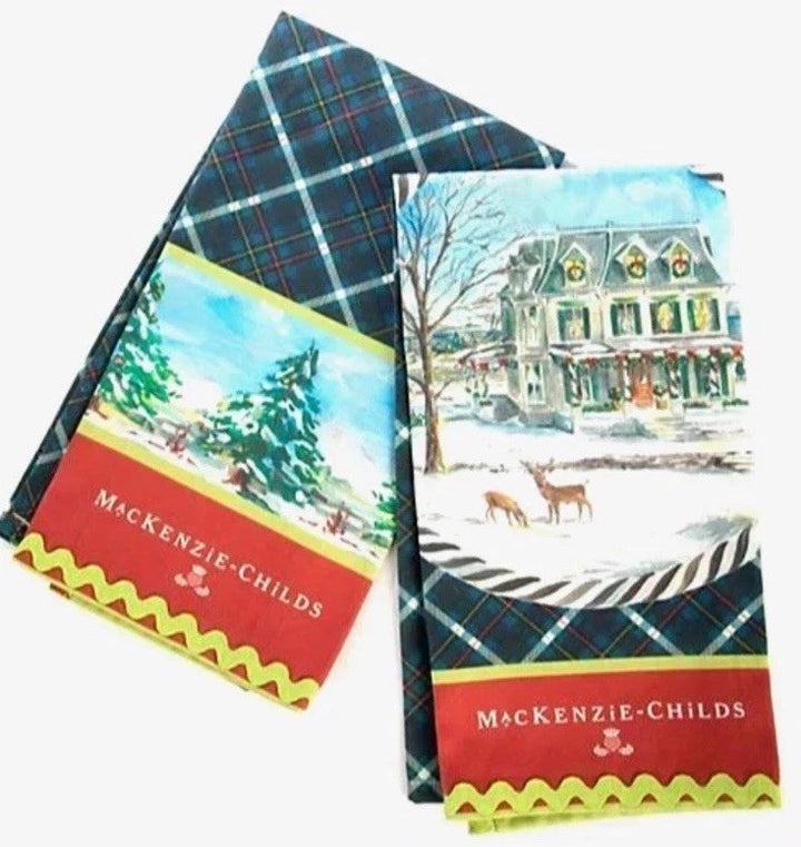 MACKENZIE CHILDS HIGHBANKS DISH TOWELS SET of-2 NEW in package