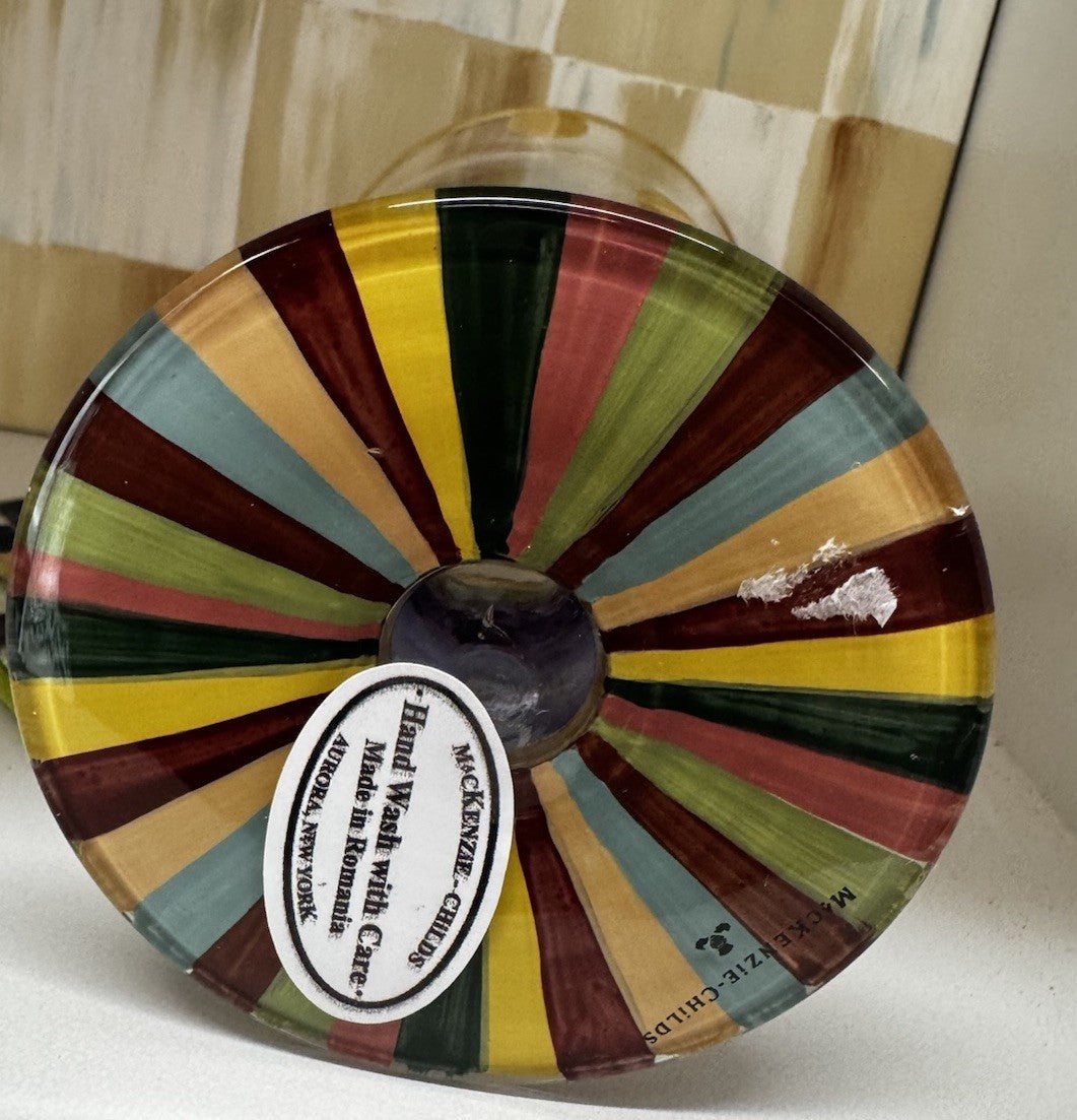 Mackenzie Childs foxtrot water goblet new retired pattern- Gold Dots And Rainbow